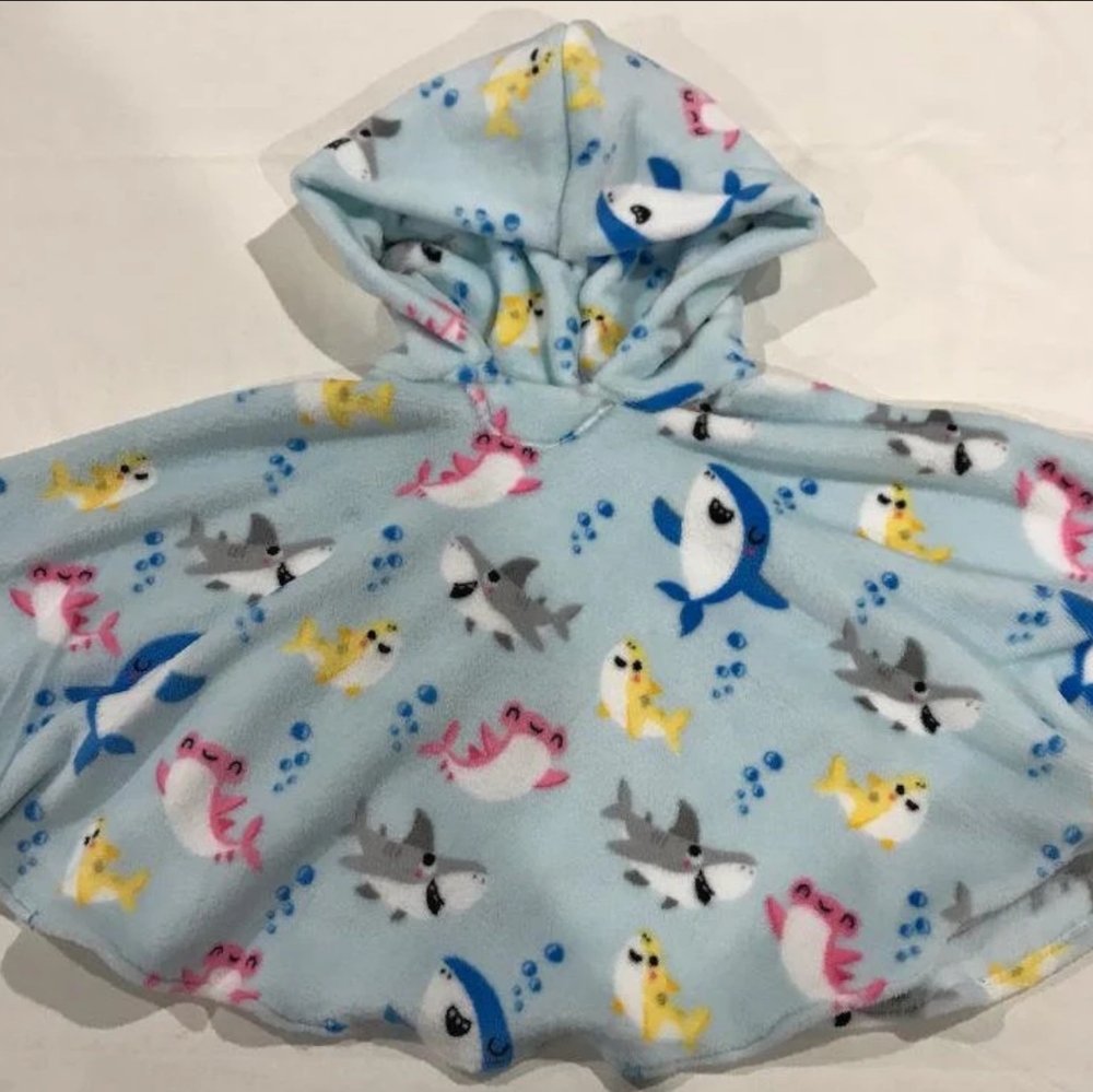 New child unisex poncho fleece warm handmade cape sharks size 2-4
